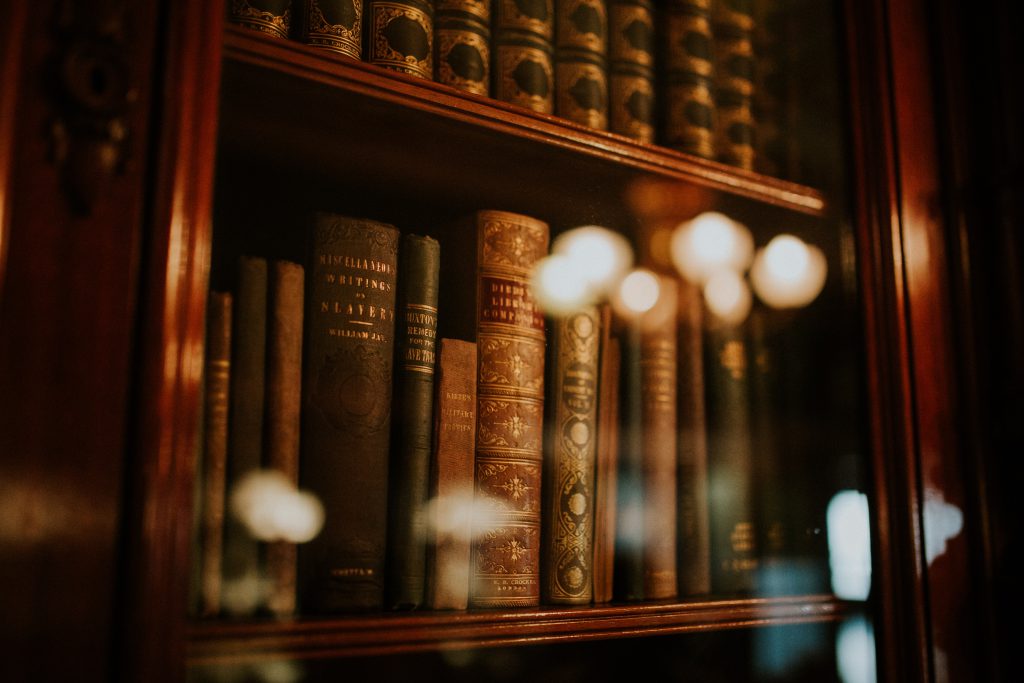 Books in wooden bookcase